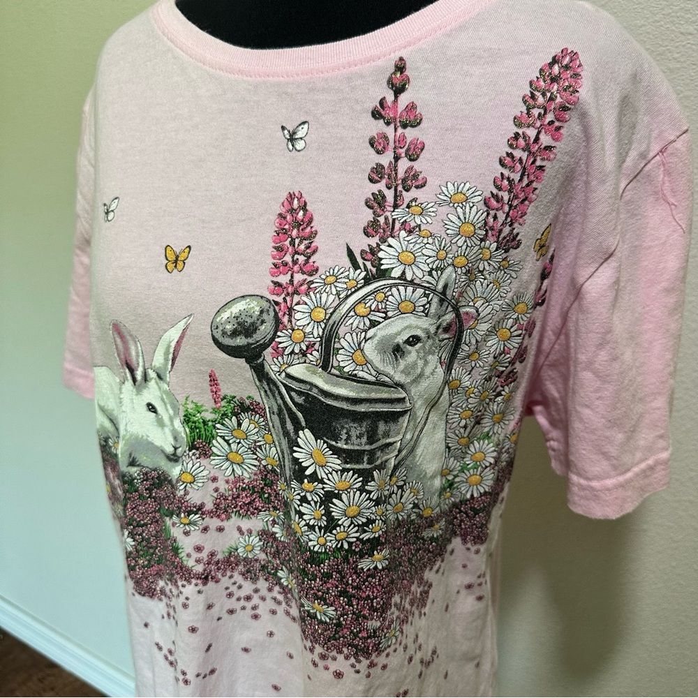 Vintage Art Unlimited Bunny Short Sleeve Tee with Glitter Design - Picture 3 of 8